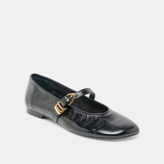 Alizza Midnight Crinkle Patent Ballet Flats - Dolce Vita