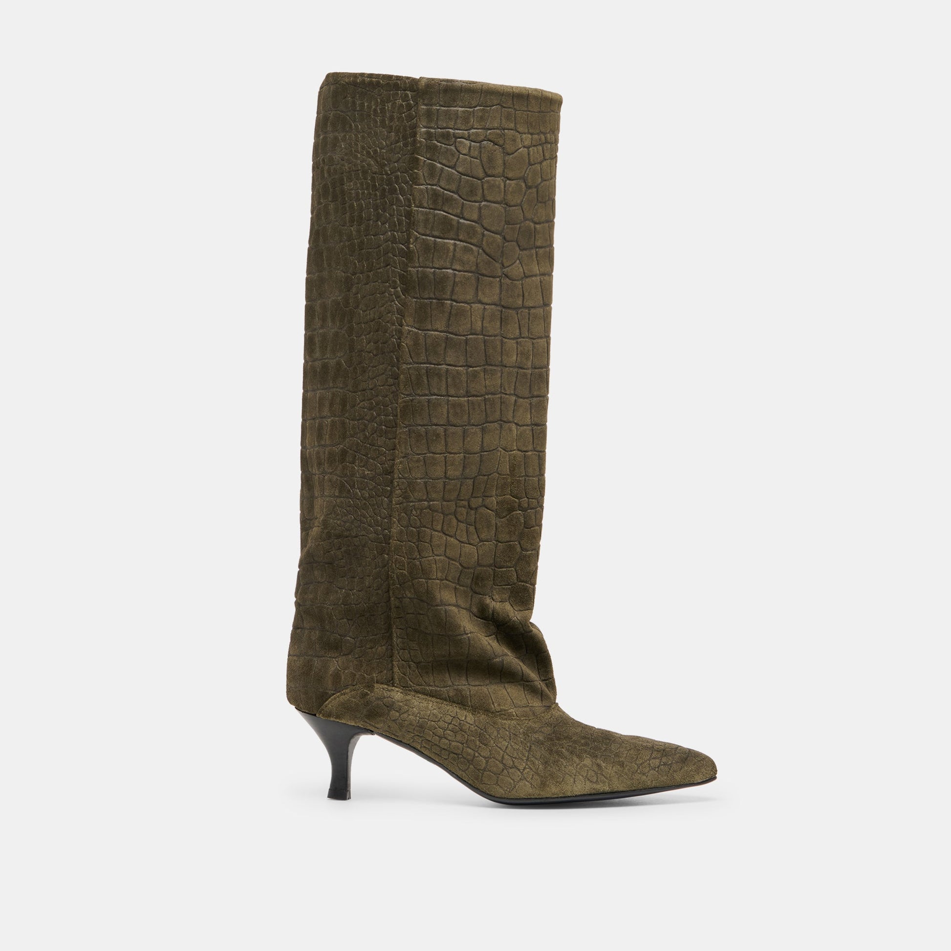 Roxla Olive Croco Embossed Leather Boots - Dolce Vita