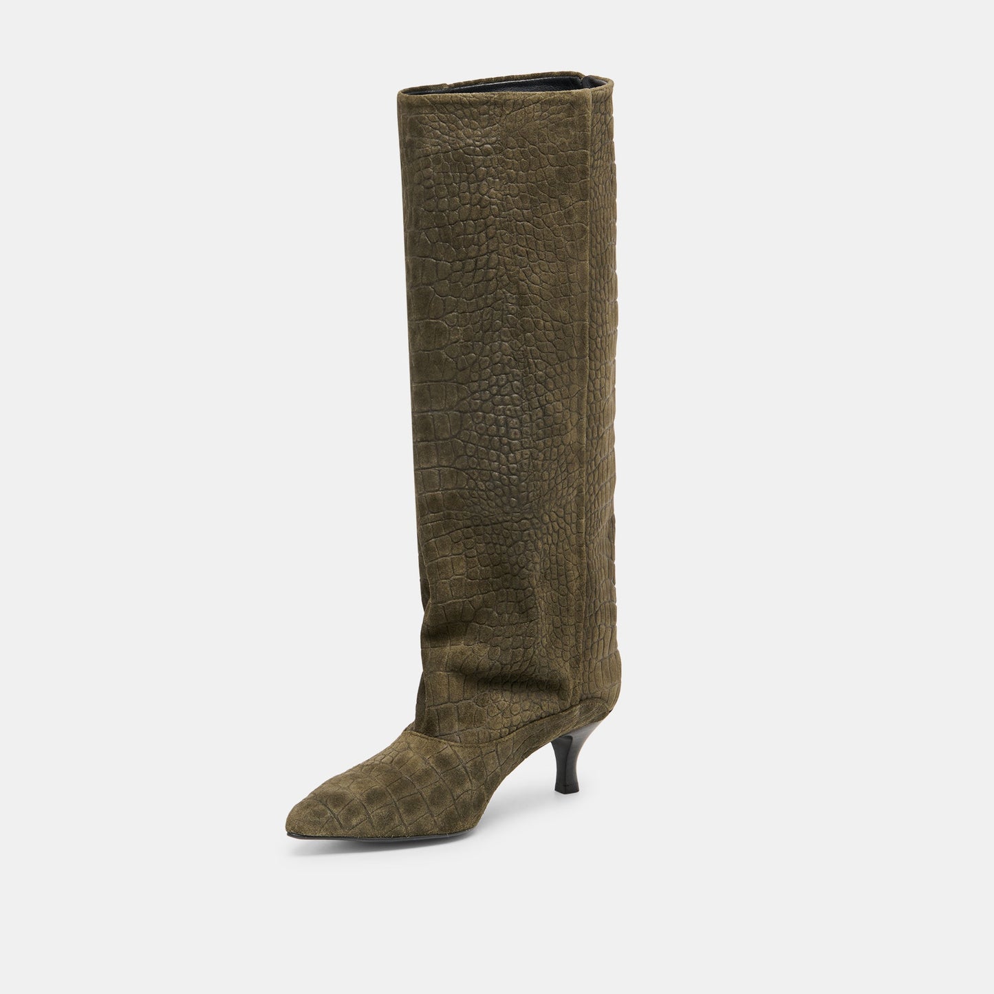 Roxla Olive Croco Embossed Leather Boots - Dolce Vita