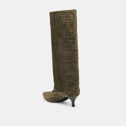 Roxla Olive Croco Embossed Leather Boots - Dolce Vita
