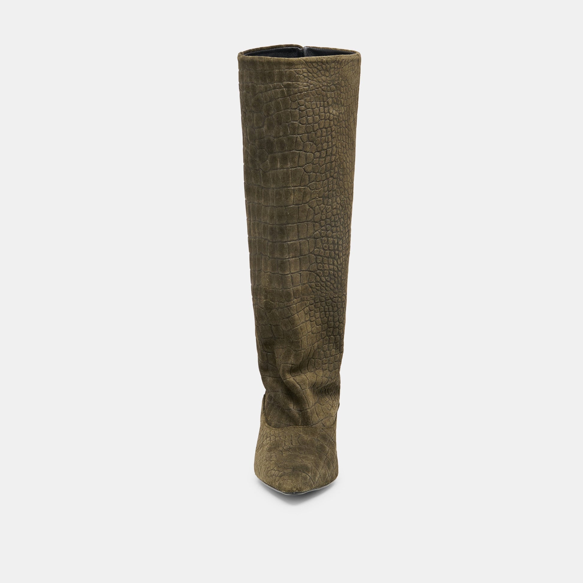 Roxla Olive Croco Embossed Leather Boots - Dolce Vita