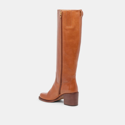 Lucyle Tan Leather Wide Calf Boots - Dolce Vita