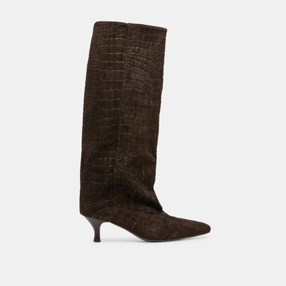 Roxla Dk Chocolate Croco Embossed Leather Boots - Dolce Vita