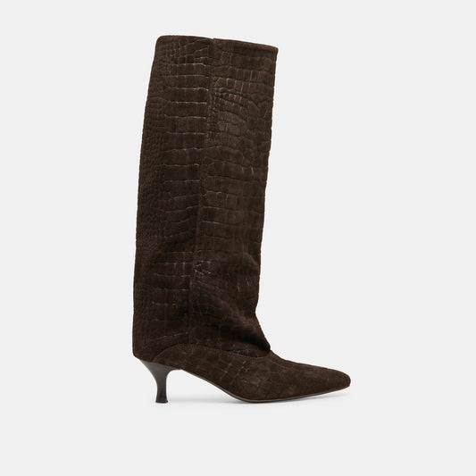 Roxla Dk Chocolate Croco Embossed Leather Boots - Dolce Vita