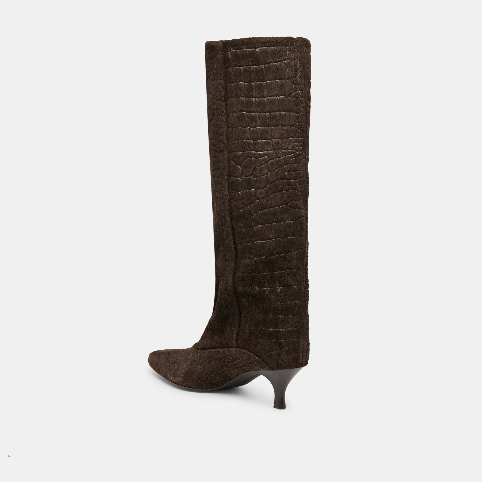 Roxla Dk Chocolate Croco Embossed Leather Boots - Dolce Vita