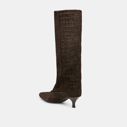 Roxla Dk Chocolate Croco Embossed Leather Boots - Dolce Vita
