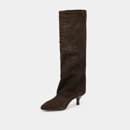 Roxla Dk Chocolate Croco Embossed Leather Boots - Dolce Vita