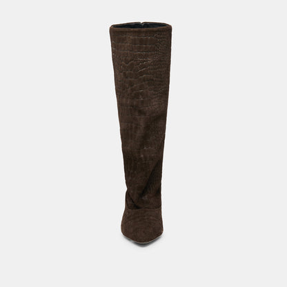 Roxla Dk Chocolate Croco Embossed Leather Boots - Dolce Vita