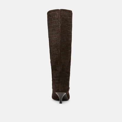 Roxla Dk Chocolate Croco Embossed Leather Boots - Dolce Vita