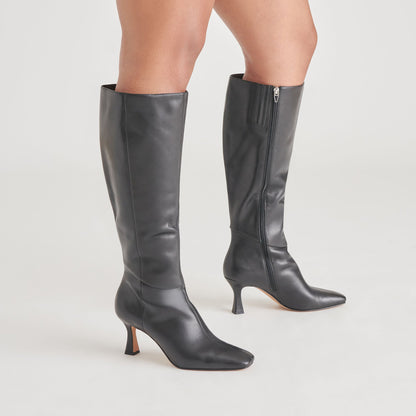 Gyra Wide Calf Black Leather Boots - Dolce Vita