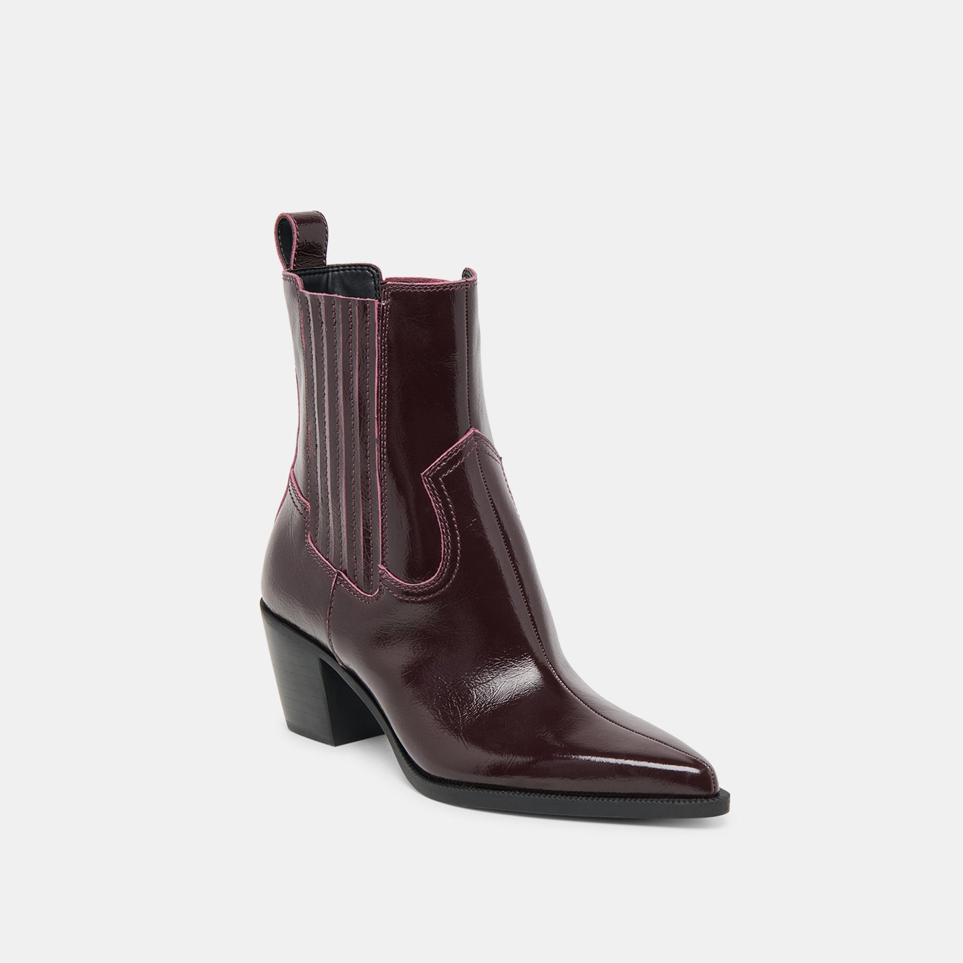 Slim Mulberry Crinkle Patent Booties - Dolce Vita