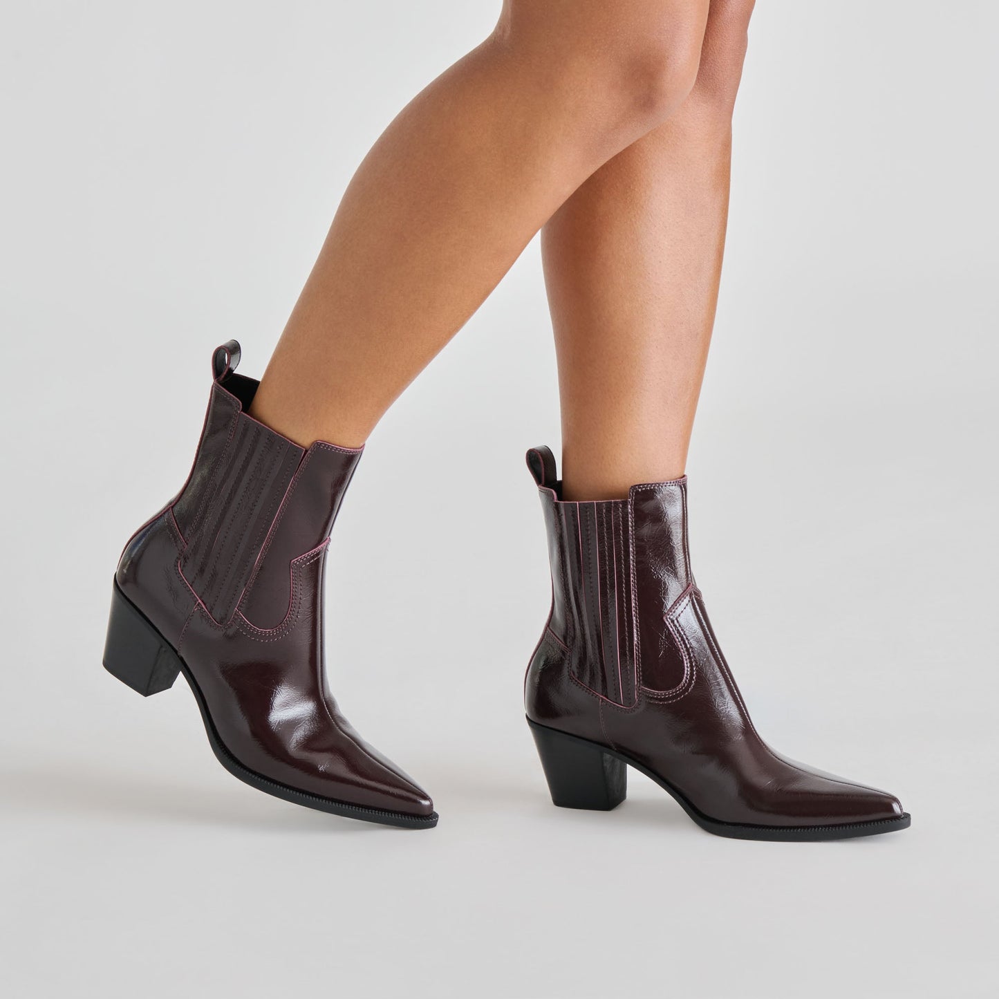 Slim Mulberry Crinkle Patent Booties - Dolce Vita
