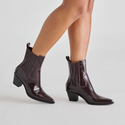 Slim Mulberry Crinkle Patent Booties - Dolce Vita