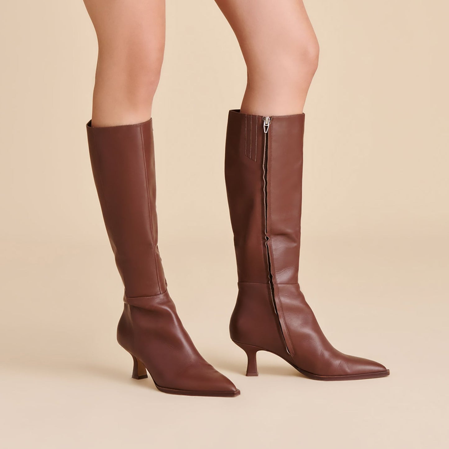 Auggie Chocolate Leather Narrow Calf Boots - Dolce Vita