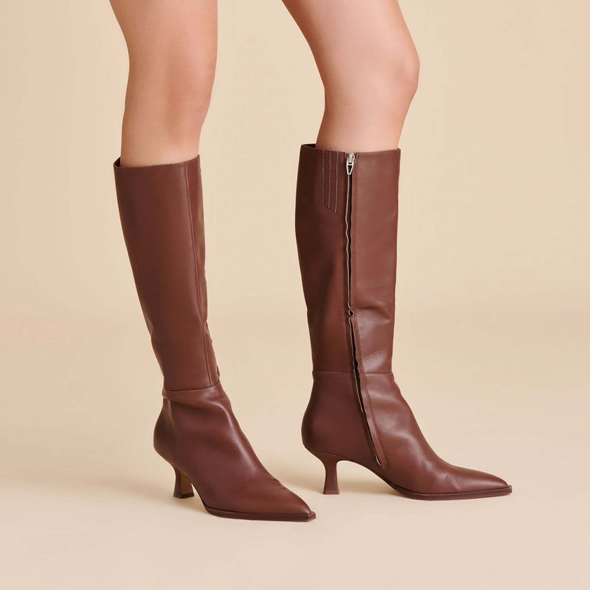 Auggie Chocolate Leather Narrow Calf Boots - Dolce Vita