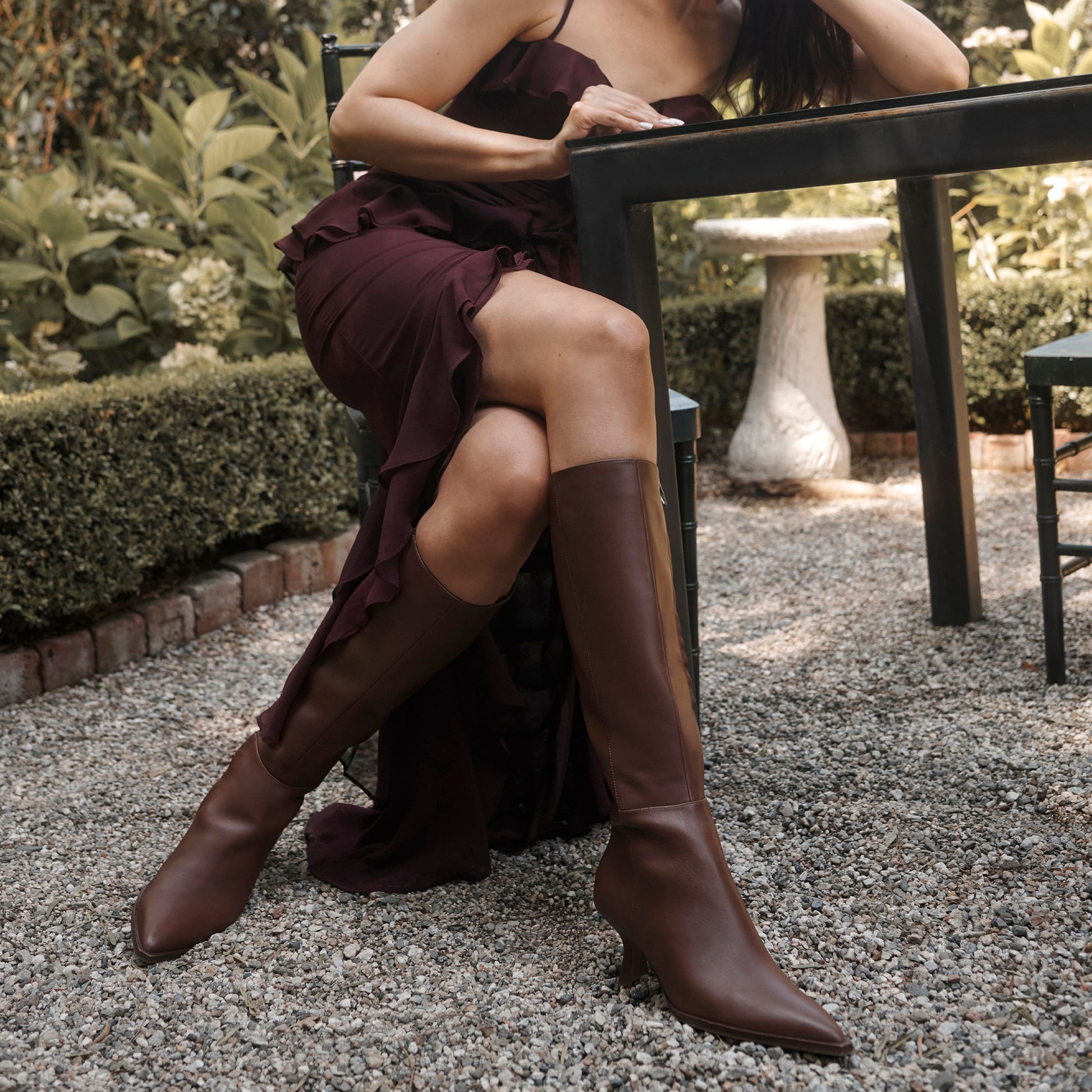 Auggie Chocolate Leather Narrow Calf Boots - Dolce Vita