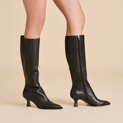 Auggie Black Leather Narrow Calf Boots - Dolce Vita