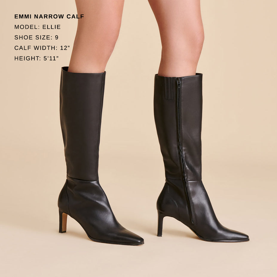 Emmi Black Leather Narrow Calf Boots - Dolce Vita