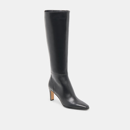 Emmi Black Leather Narrow Calf Boots - Dolce Vita