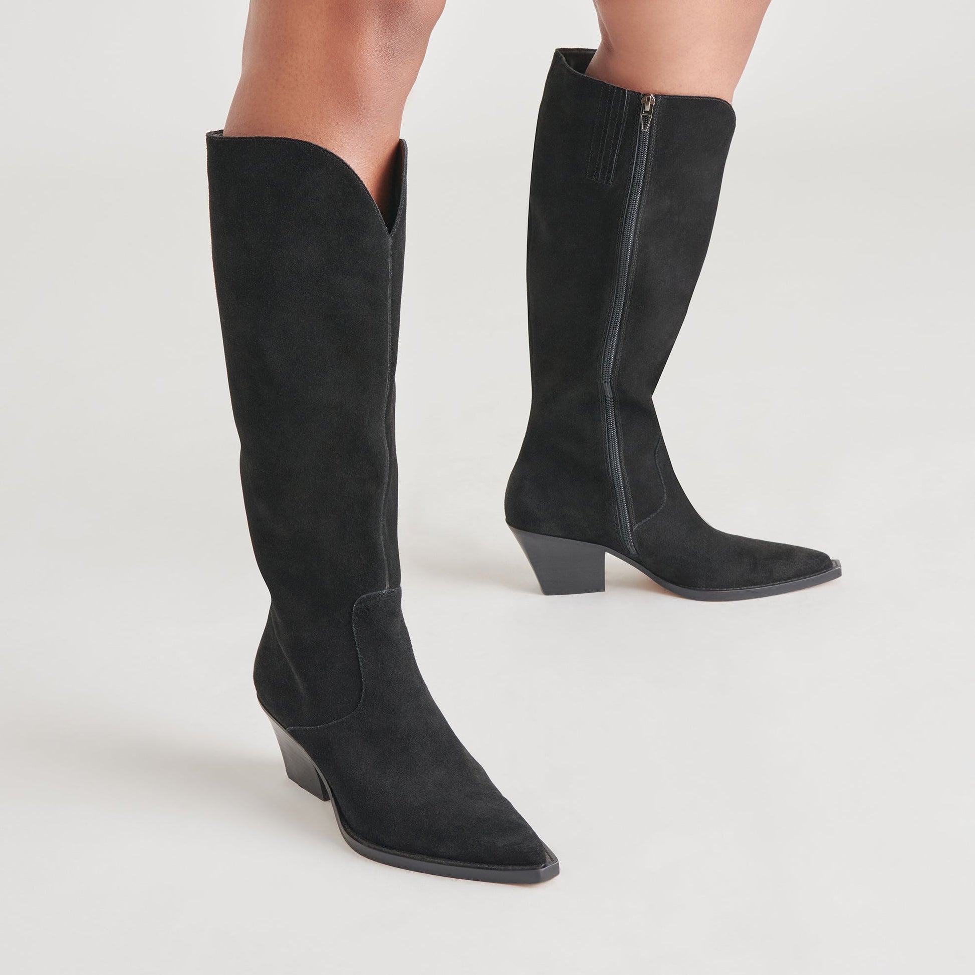 RAJ Wide Calf Boots Onyx Suede - Dolce Vita