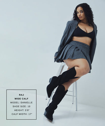 RAJ Wide Calf Boots Onyx Suede - Dolce Vita