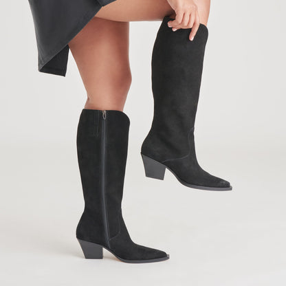 RAJ Wide Calf Boots Onyx Suede - Dolce Vita