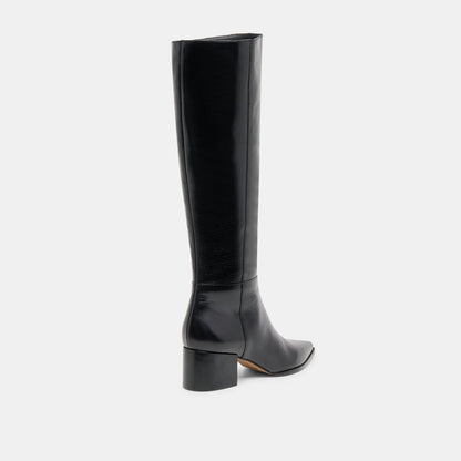 Kirson Black Leather Wide Calf Boots - Dolce Vita