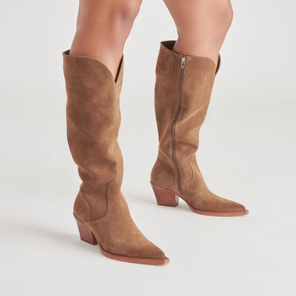 RAJ Wide Calf Boots Brown Suede - Dolce Vita