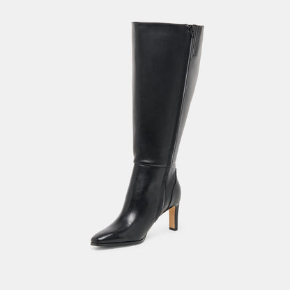 Emmi Black Leather Extra Wide Calf Boots - Dolce Vita
