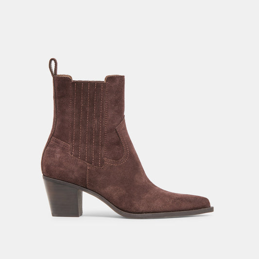 Slim Mahogany Suede Booties - Dolce Vita