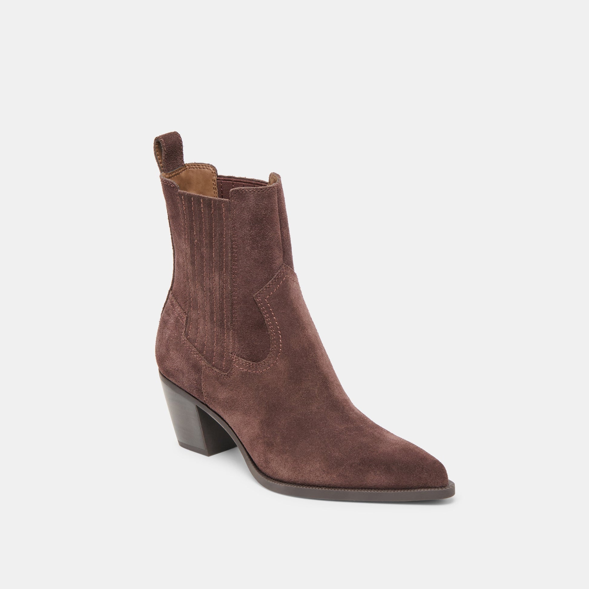 Slim Mahogany Suede Booties - Dolce Vita