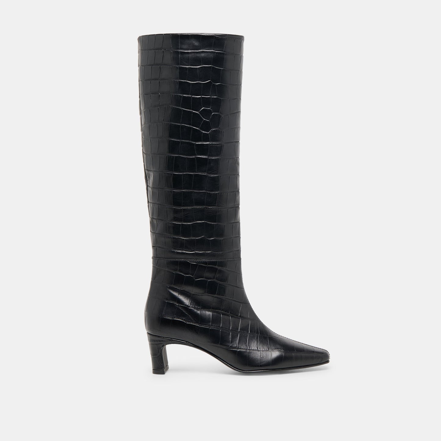 Trixi Noir Croco Embossed Leather Boots - Dolce Vita