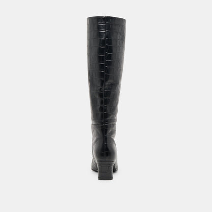 Trixi Noir Croco Embossed Leather Boots - Dolce Vita