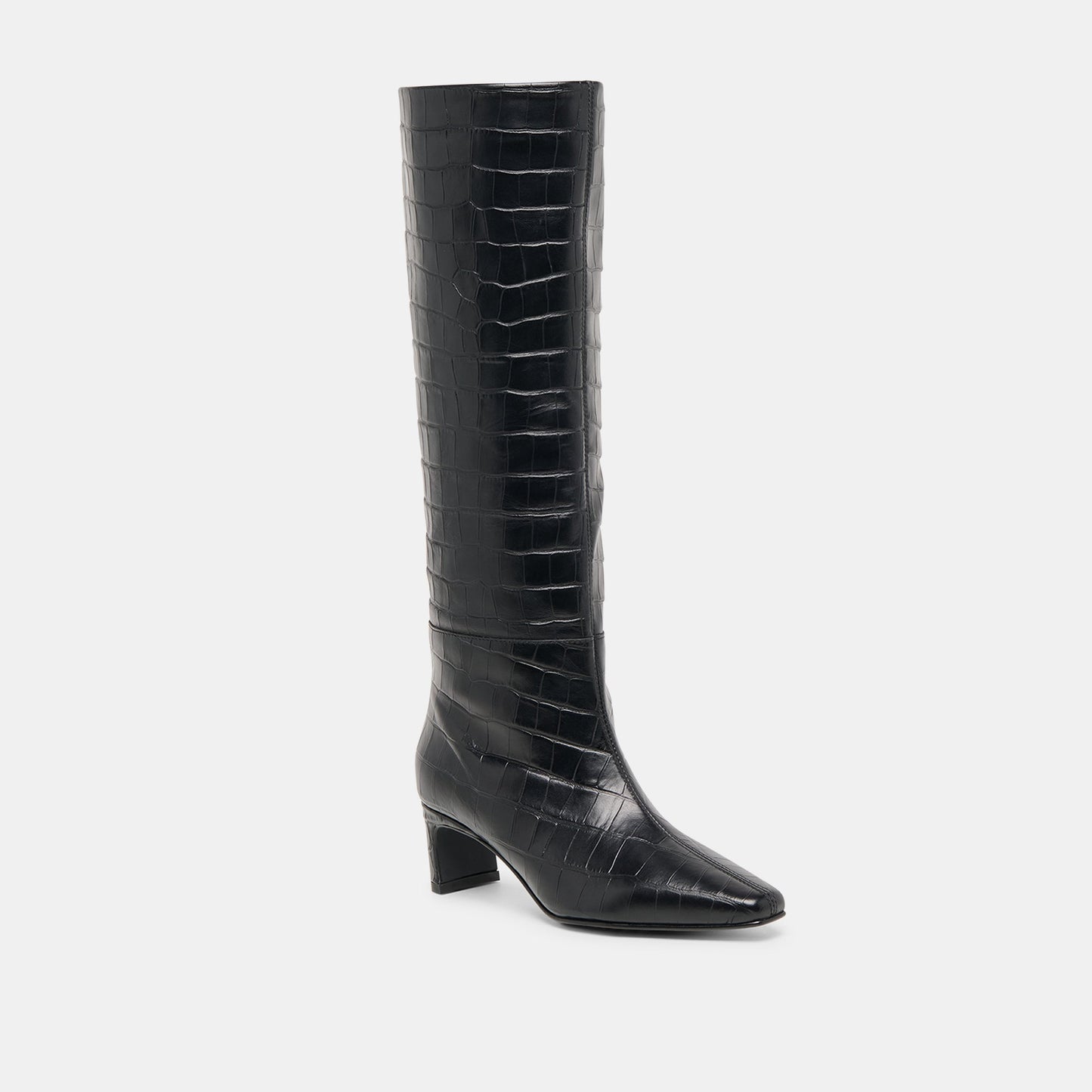 Trixi Noir Croco Embossed Leather Boots - Dolce Vita