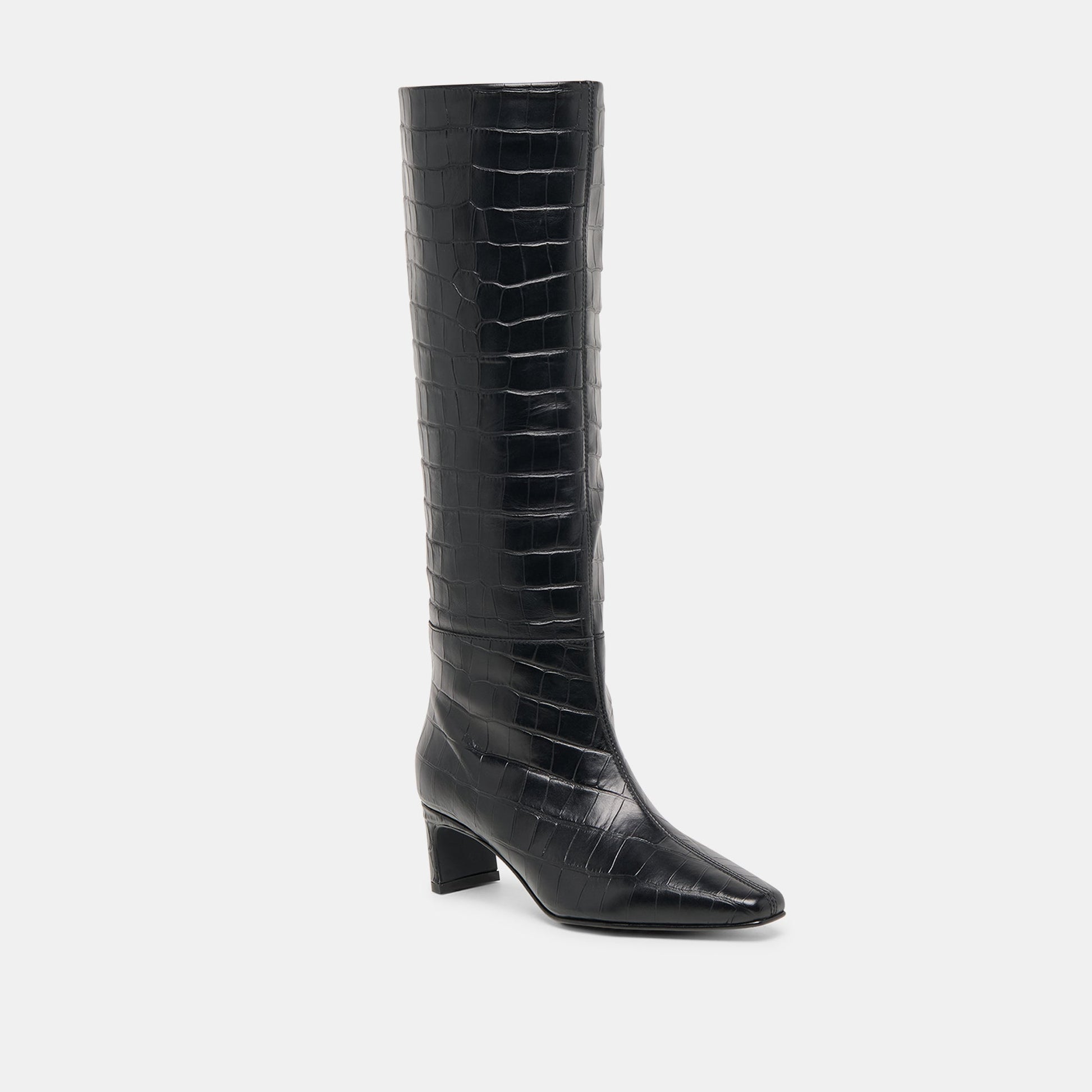 Trixi Noir Croco Embossed Leather Boots - Dolce Vita