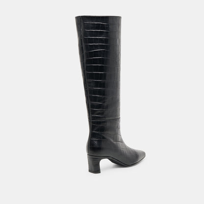 Trixi Noir Croco Embossed Leather Boots - Dolce Vita