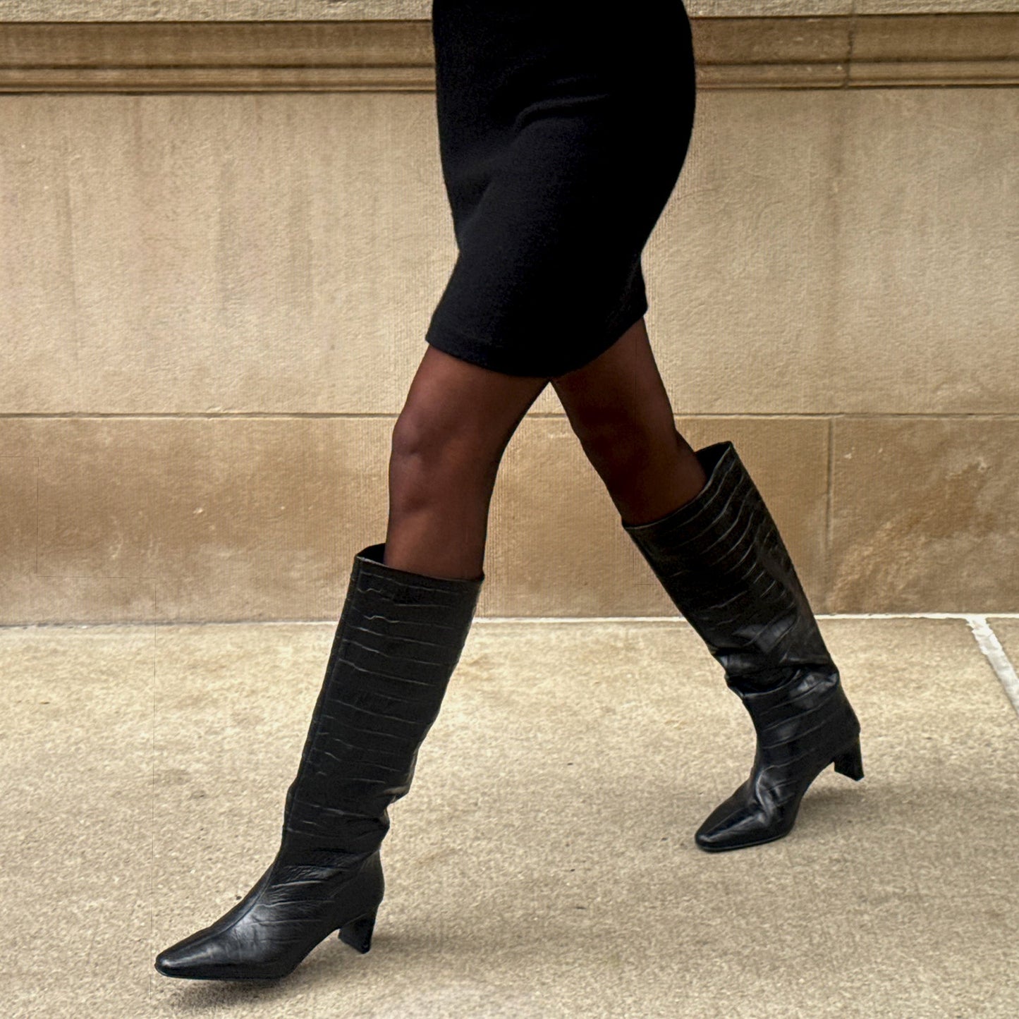 Trixi Noir Croco Embossed Leather Boots - Dolce Vita