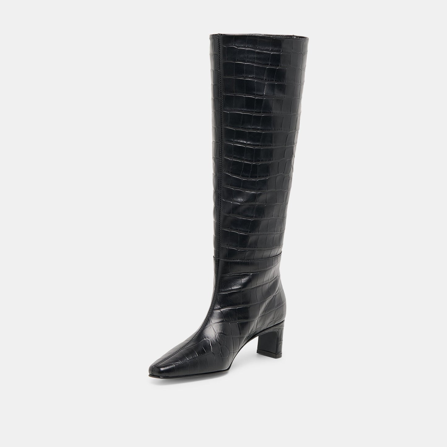 Trixi Noir Croco Embossed Leather Boots - Dolce Vita