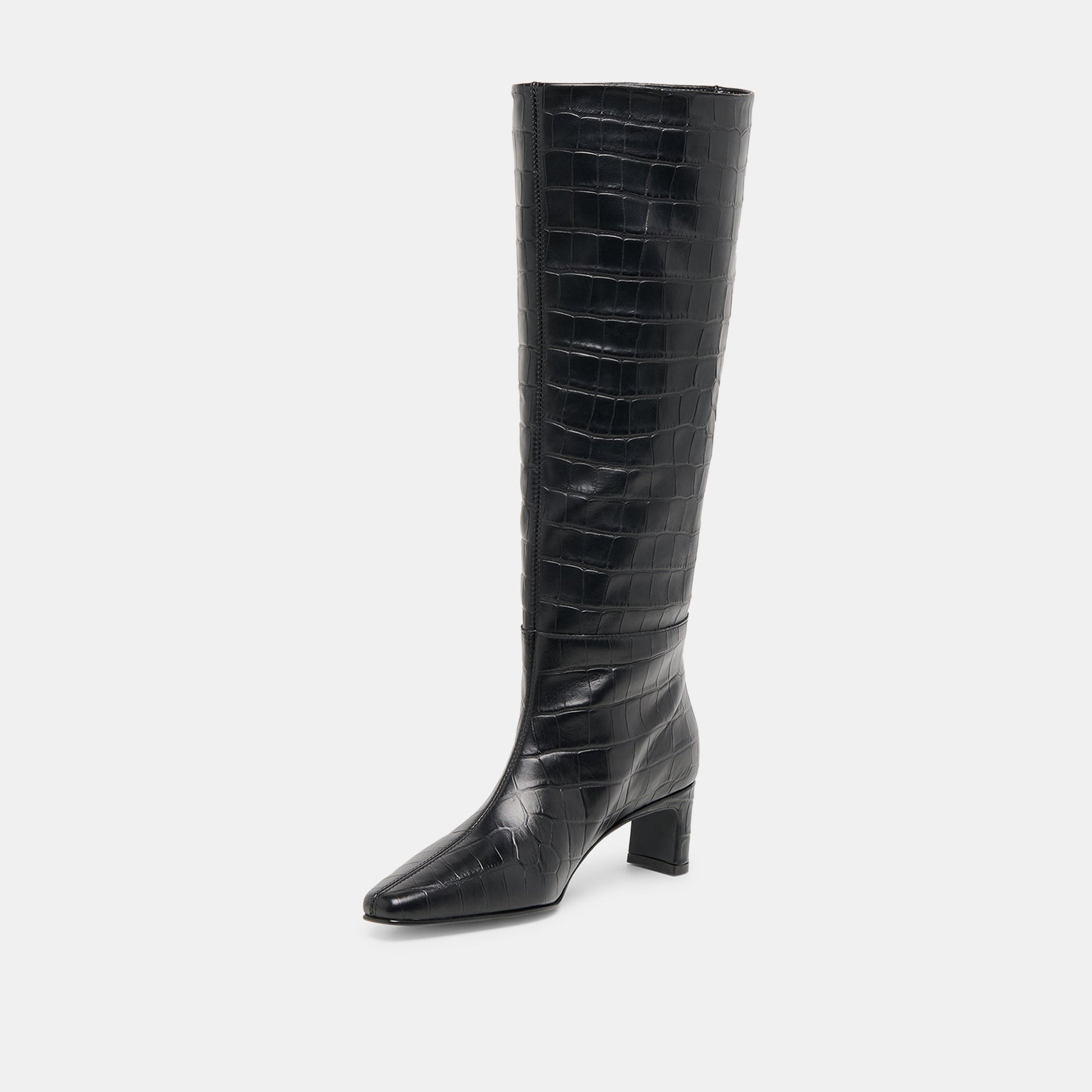Trixi Noir Croco Embossed Leather Boots - Dolce Vita