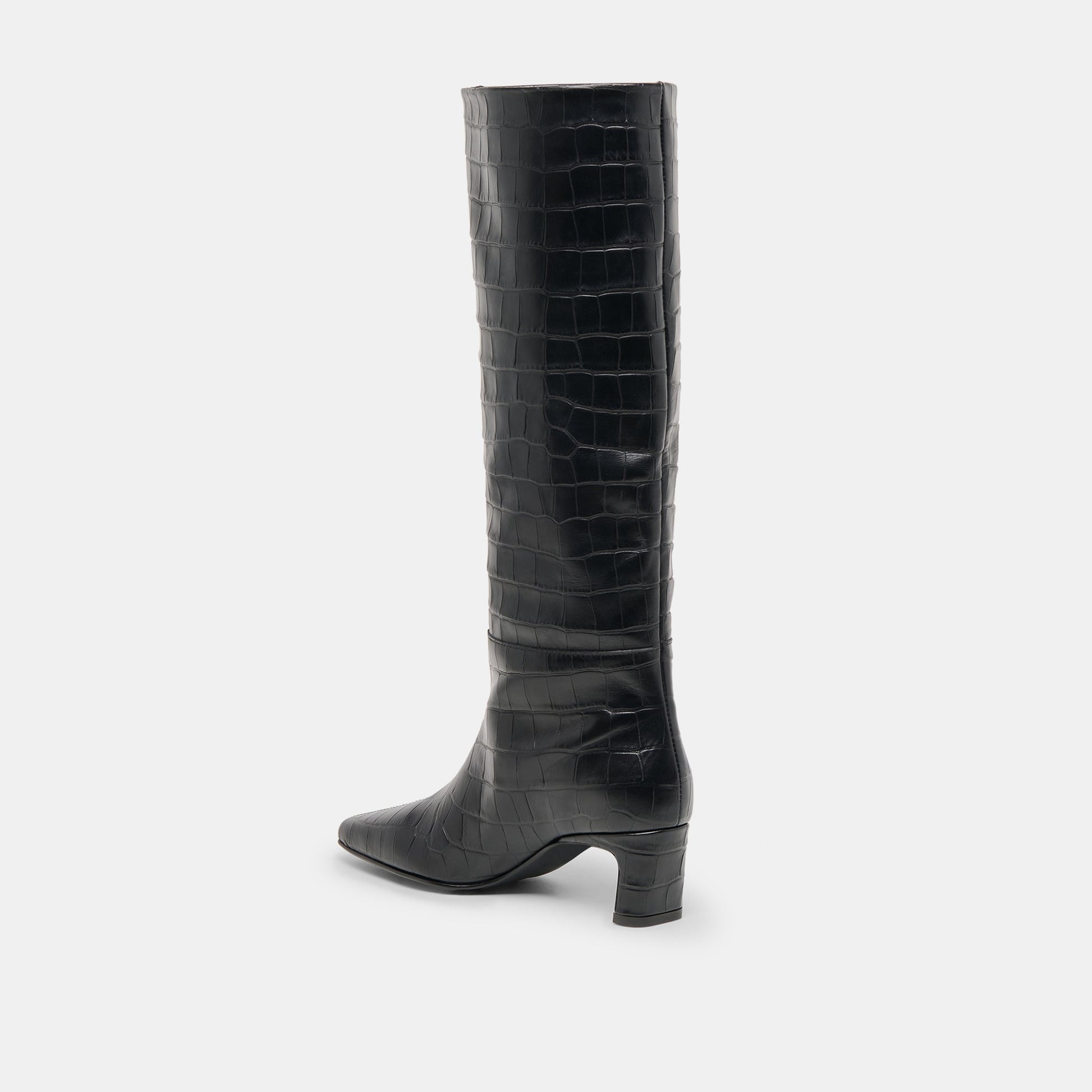 Trixi Noir Croco Embossed Leather Boots - Dolce Vita