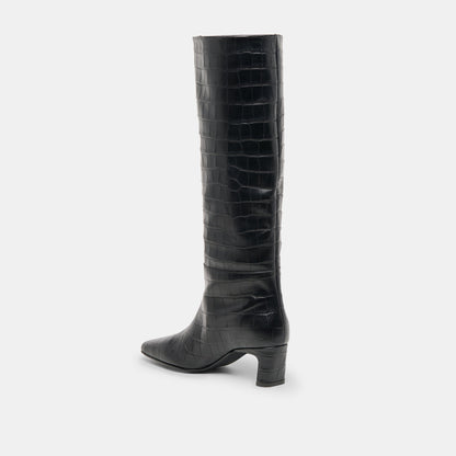 Trixi Noir Croco Embossed Leather Boots - Dolce Vita