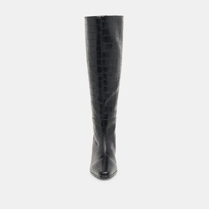 Trixi Noir Croco Embossed Leather Boots - Dolce Vita