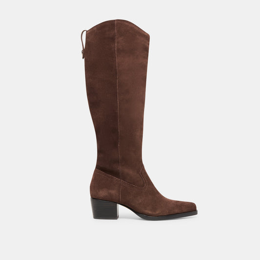 Virona H2O Waterproof Dk Brown Suede Wide Calf Boots - Dolce Vita
