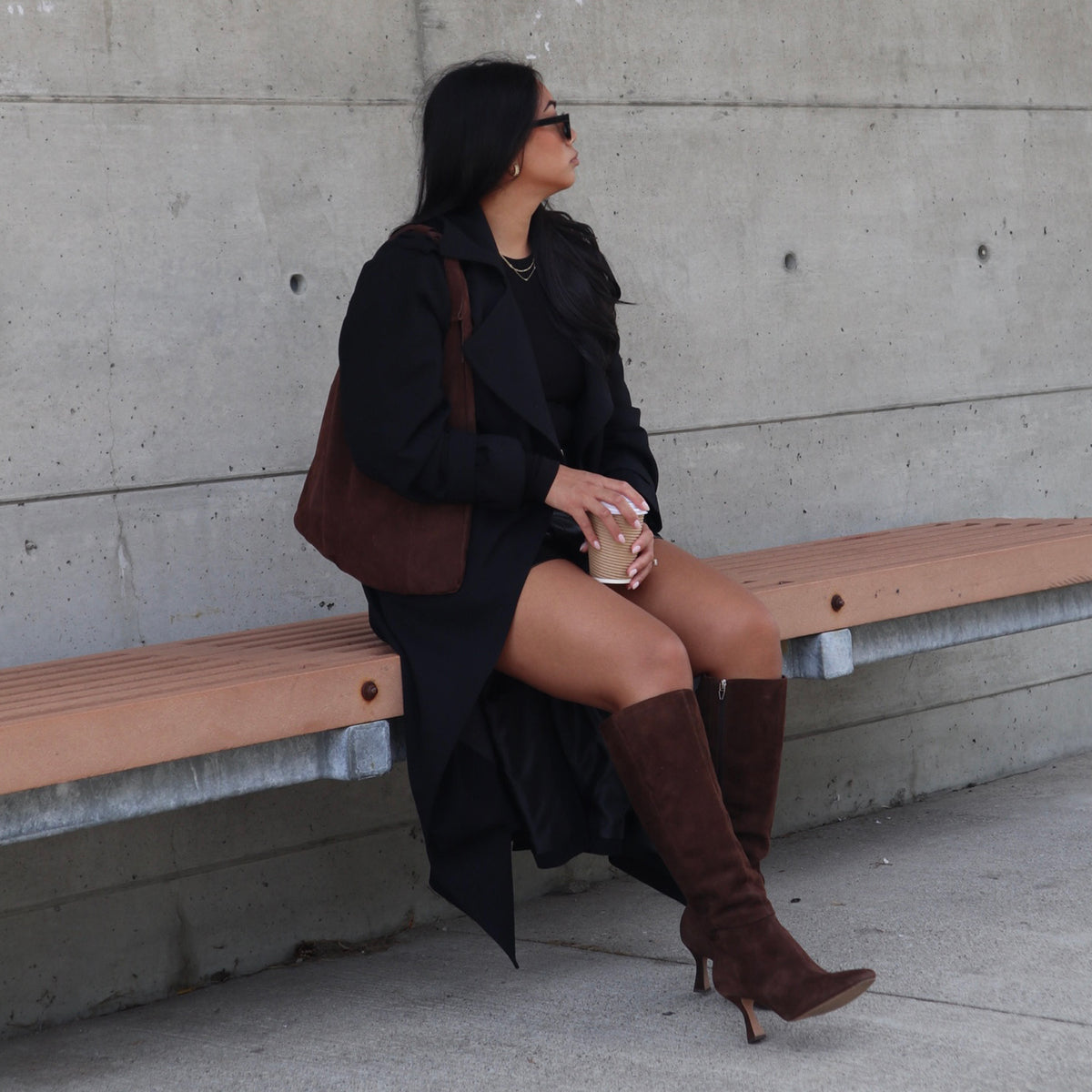 GYRA WIDE CALF BOOTS DK BROWN SUEDE - Dolce Vita