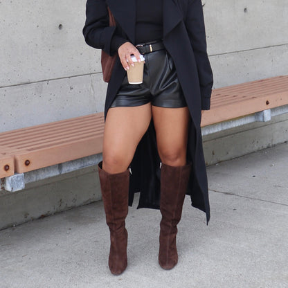 GYRA WIDE CALF BOOTS DK BROWN SUEDE - Dolce Vita