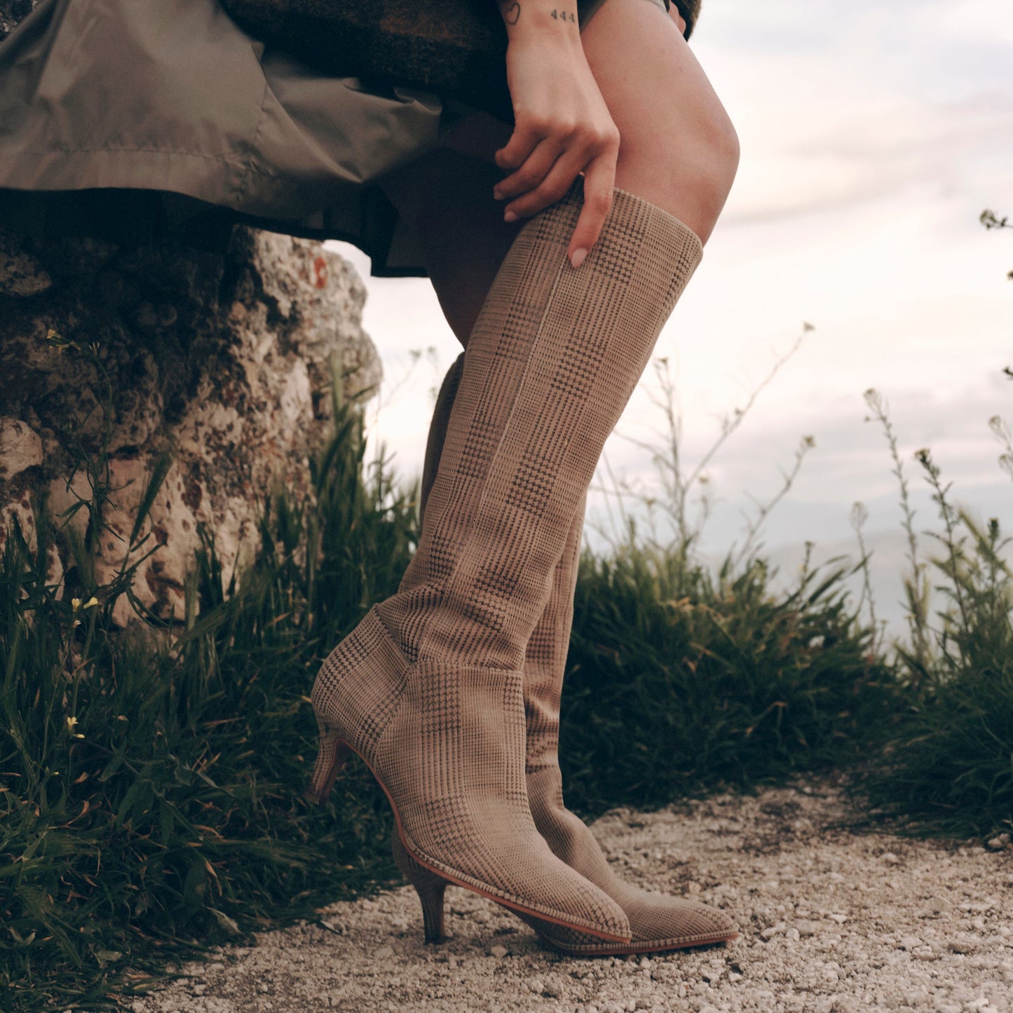 Aldy Herringbone Printed Suede Boots - Dolce Vita