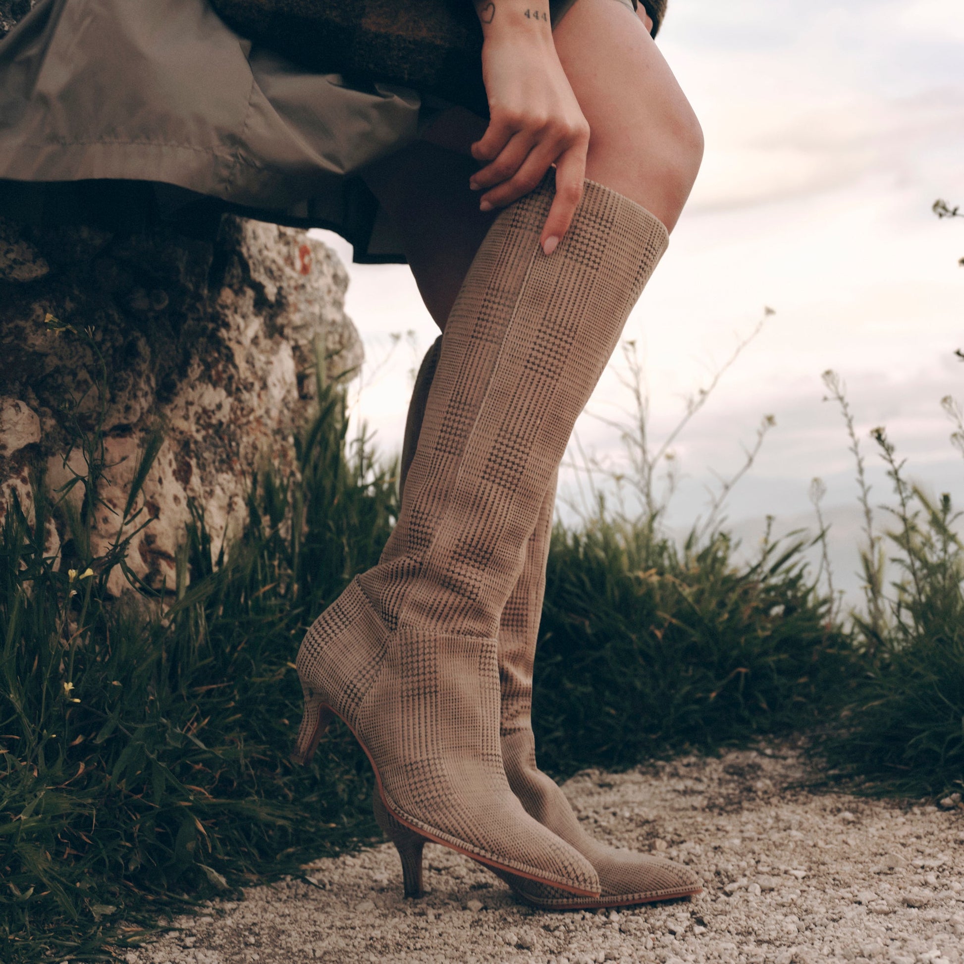Aldy Herringbone Printed Suede Boots - Dolce Vita