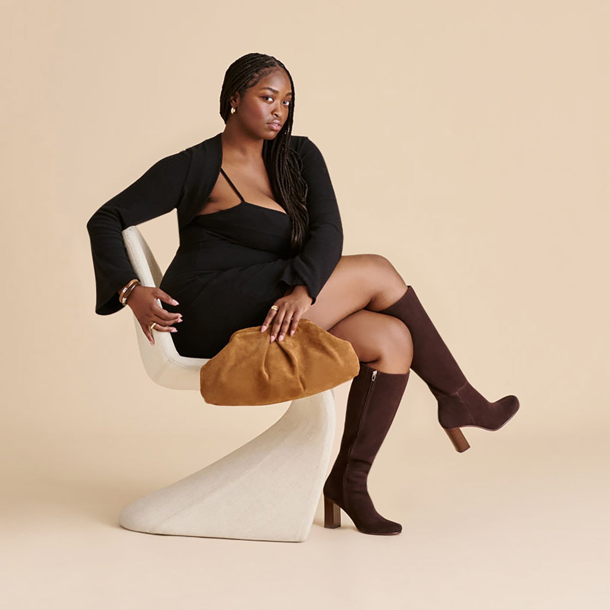 Hudsin Wide Calf Mahogany Suede Boots - Dolce Vita