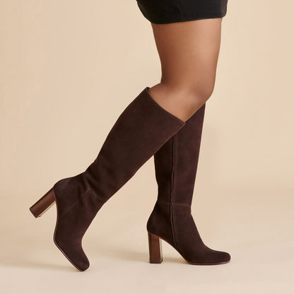 Hudsin Wide Calf Mahogany Suede Boots - Dolce Vita