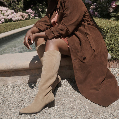 Virona H2O Waterproof Dk Taupe Suede Wide Calf Boots - Dolce Vita